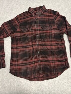 George Men's Rust and Black Plaid Button-Down Shirt